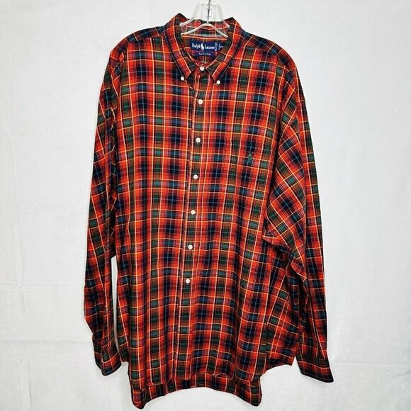 Ralph Lauren THE BIG SHIRT Button Down Sz XXL Red Plaid Long-Sleeve - Picture 1 of 9